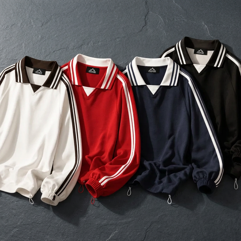 Contrast Striped Lapel Collar Sweatshirt