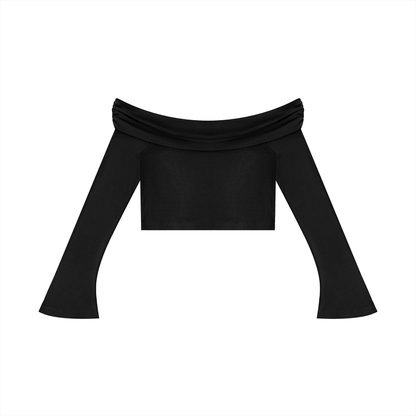 Women's Off-the-Shoulder Bell Sleeve Crop T-Shirt
