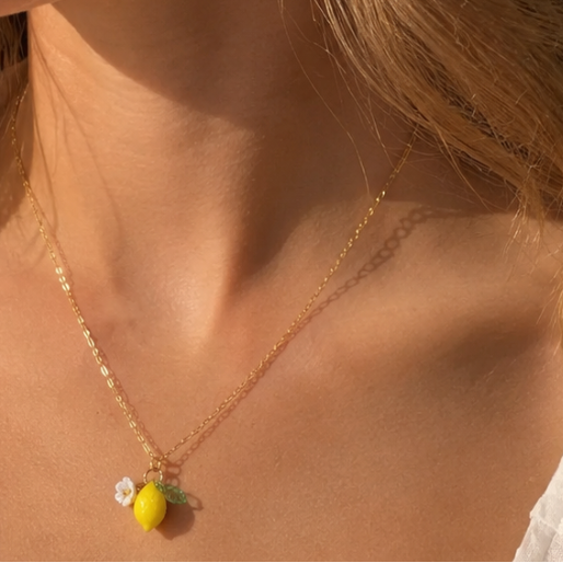 Lemon & Flower Pendant Necklace