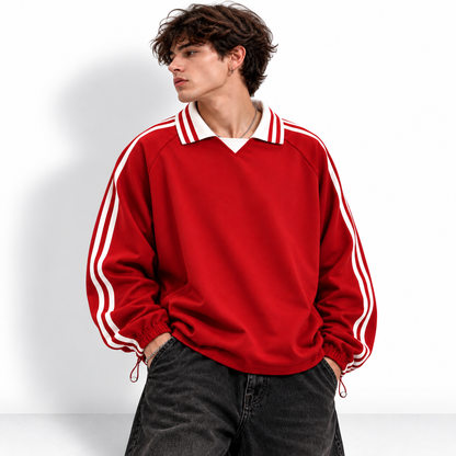 Contrast Striped Lapel Collar Sweatshirt