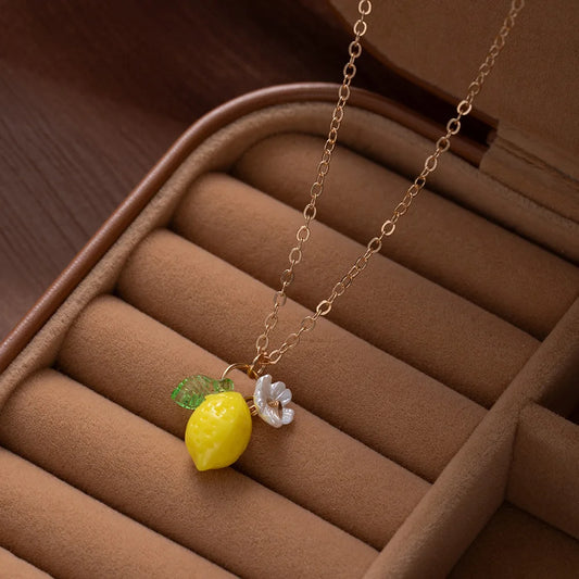 Collier Pendentif Citron & Fleur