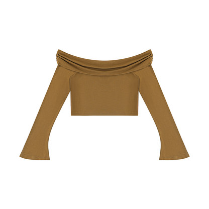 Women's Off-the-Shoulder Bell Sleeve Crop T-Shirt